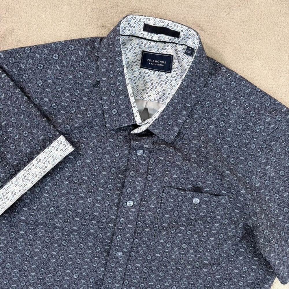 7 Diamonds Del Rey 4‎ Way Stretch Performance Shirt Men Medium Geometric